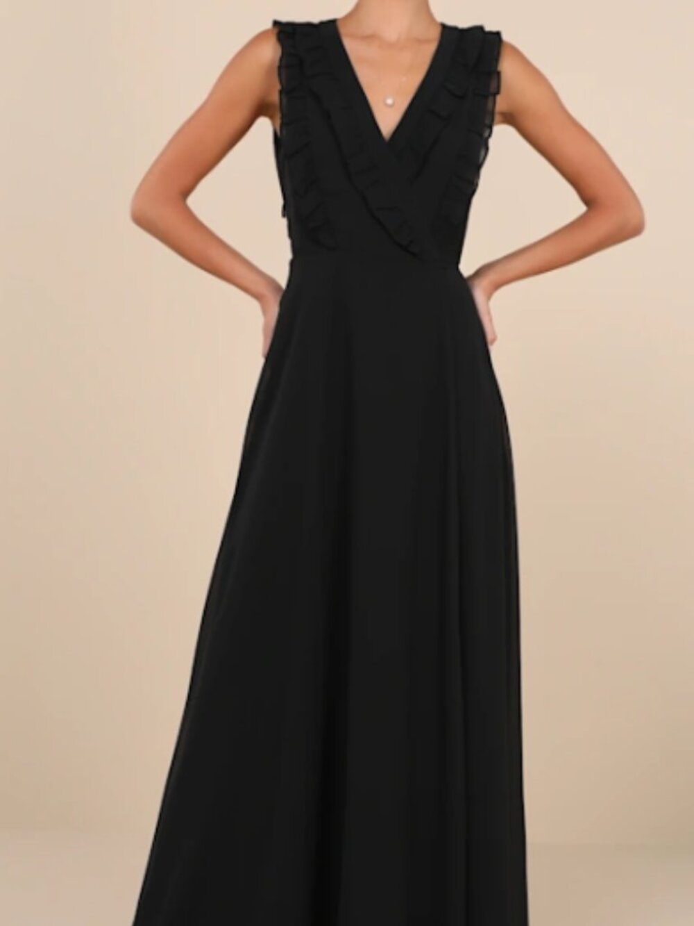 Lulu's Major Elegance Black Sleeveless Ruffled Wrap Maxi Dress. Never worn.